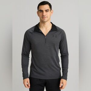 Under Armour Sweatshirt Men Small Gray Sweater Loose Fit Cold Gear Quarter Zip 4